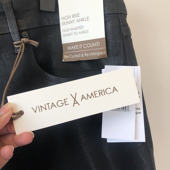 Vintage America High Rise Skinny Ankle Coated Jeans Black Women's Size 24W NWT’s - Picture 10 of 16